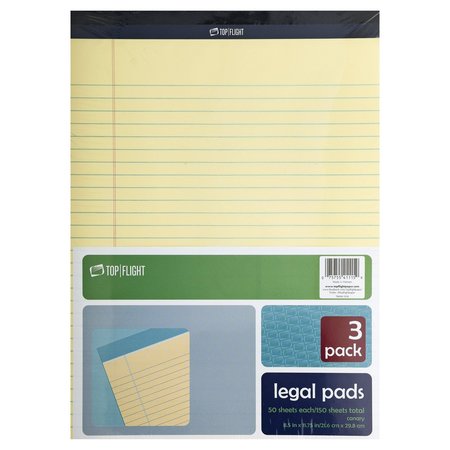 TOP FLIGHT Legal Pad Yellow 8.5X11-3/4In 4513094